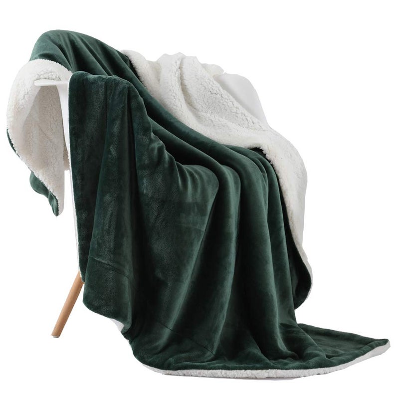 NANPIPER Throw Blanket Reversible Sherpa Flannel Blanket Super Soft Fuzzy Plush Fleece Microfiber for Bed/Couch(60"x80",Olive Green) - Image 1